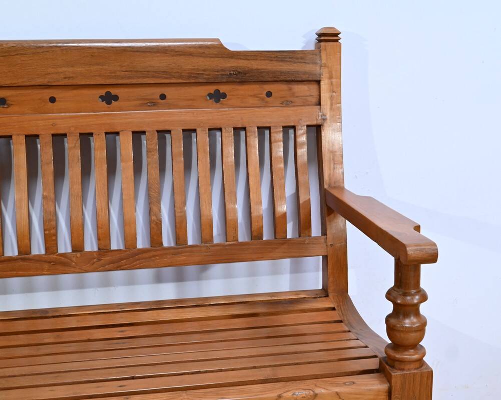 Antique colonial teak veranda bench – mid-20th century