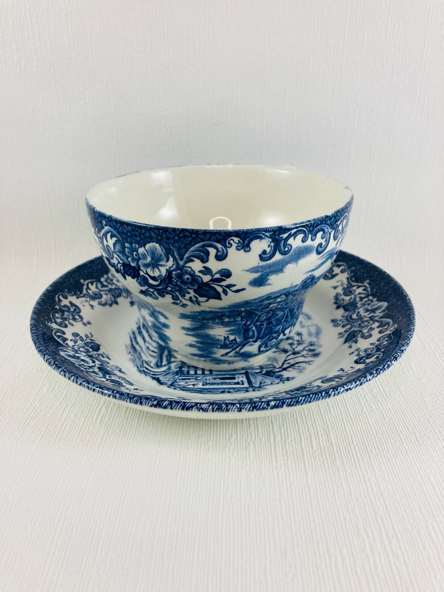 Breakfast Cup and Saucer Coaching Scenes Blue by Johnson Bros