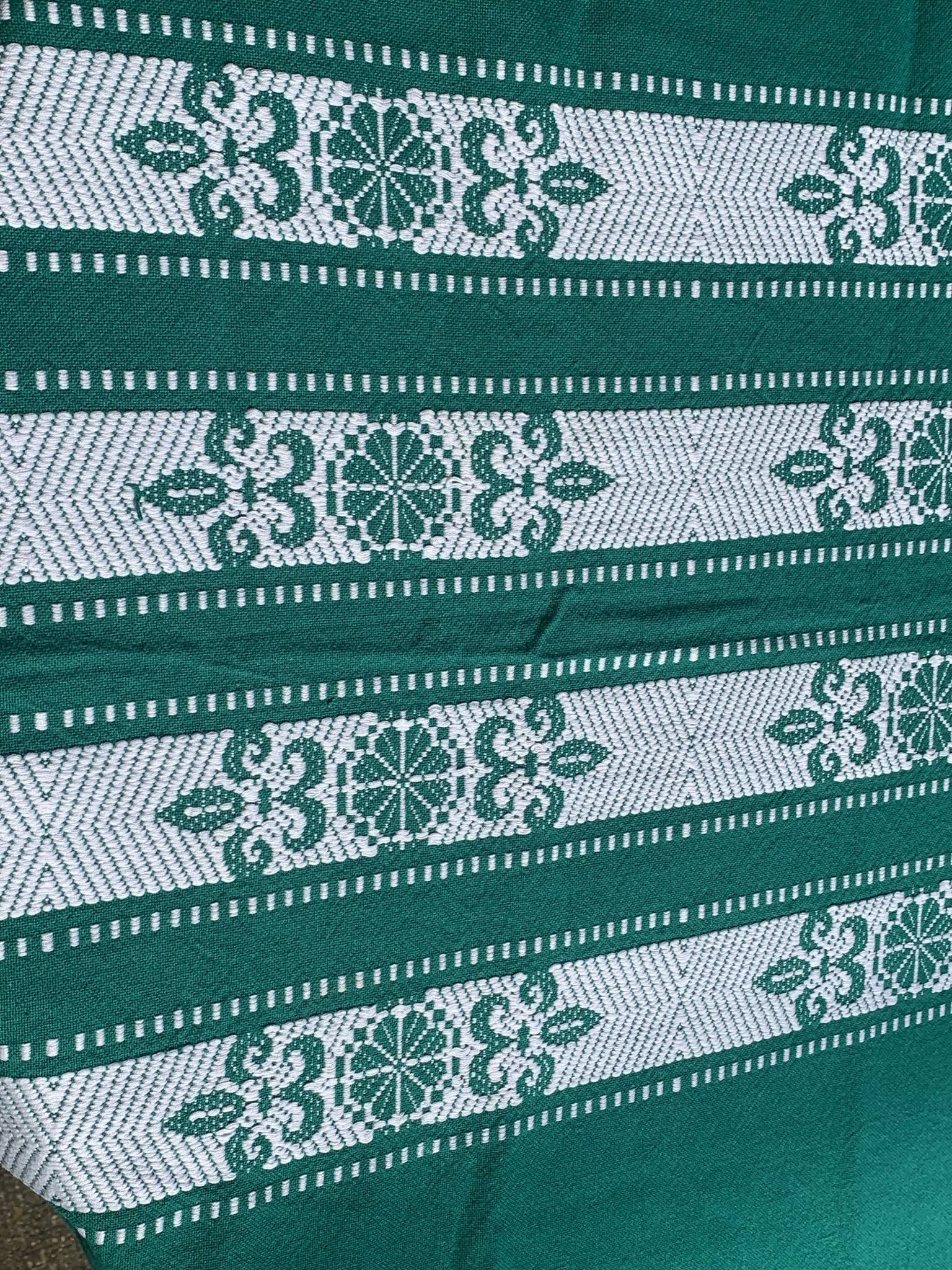 Helena Biarritz tablecloth, made in France, Basque linen, green with white embroidery, Vintage