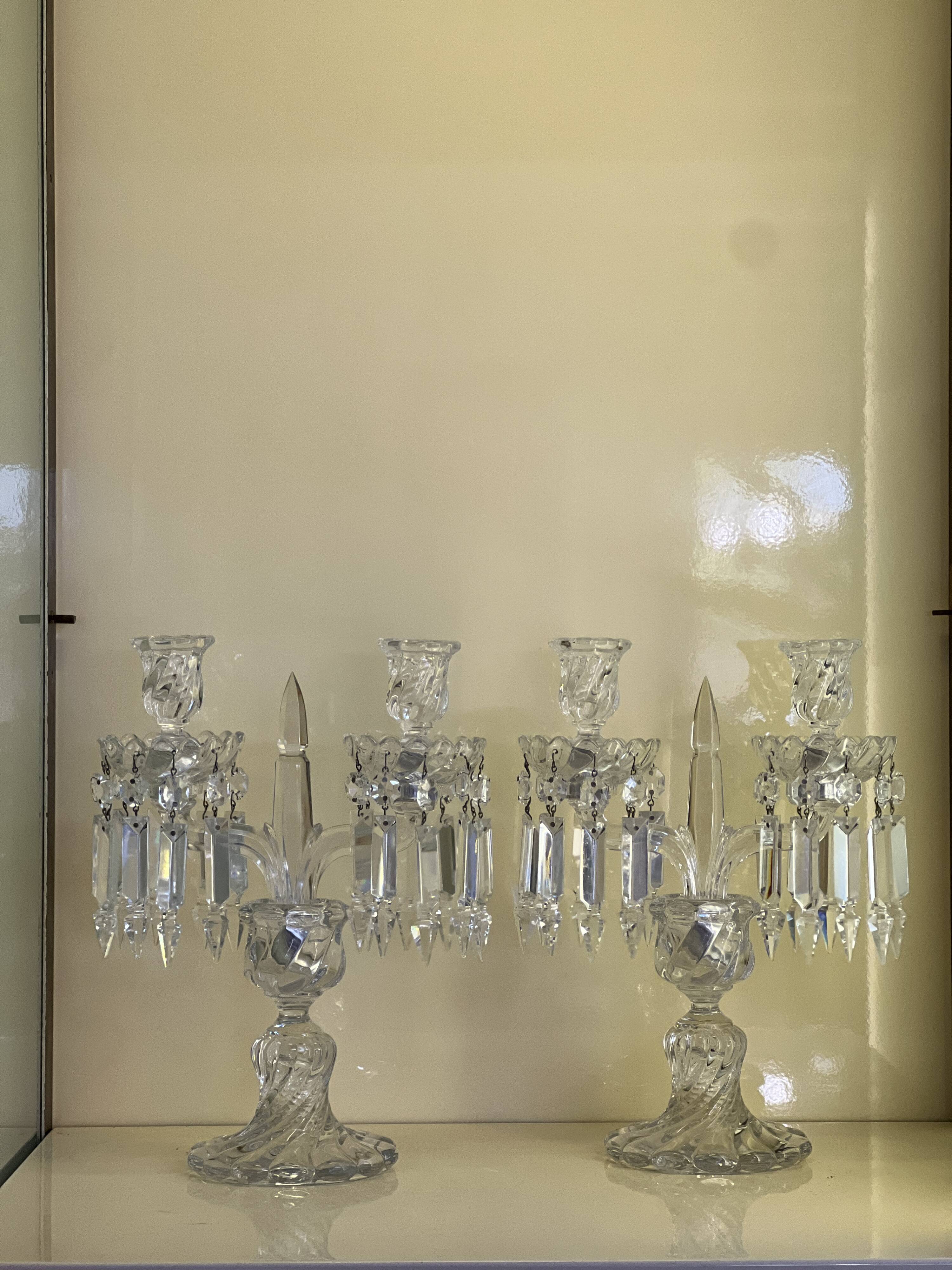 Pair of Baccarat Crystal Girandole Candlesticks