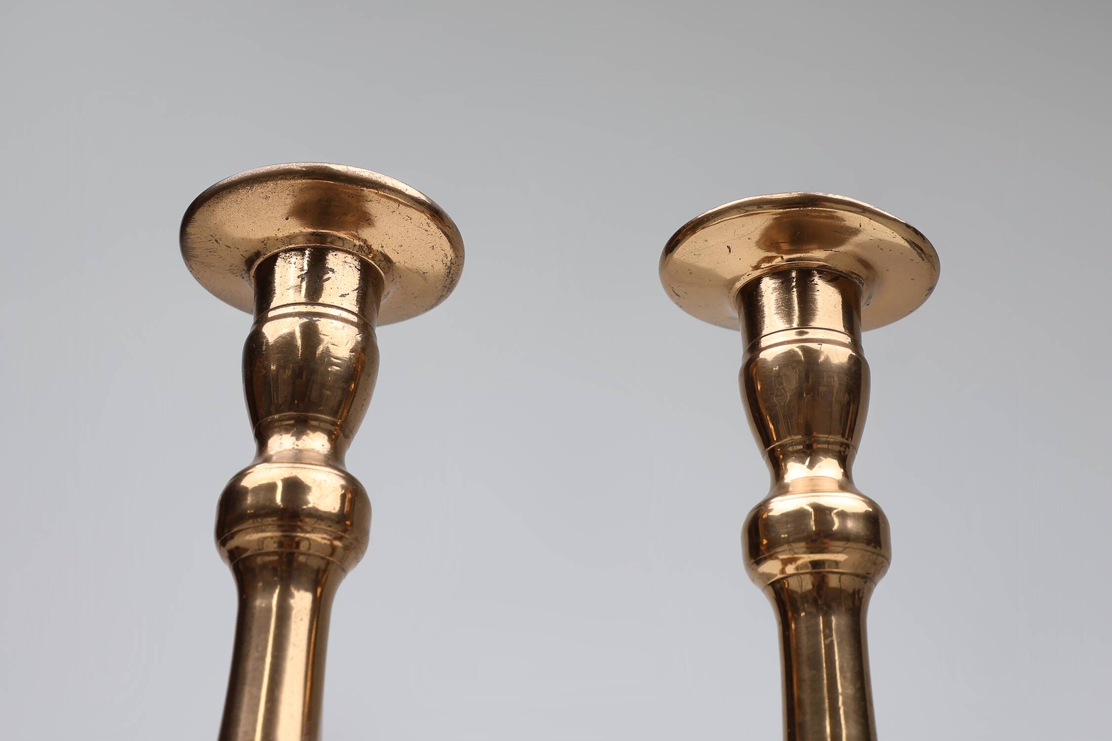 Pair of two French antique candlesticks in bronze, ca. 1890