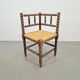 Mid-Century Modern Arts and Craft Style Bobbin Corner Chair in Oak with Rush Seat, 1950s