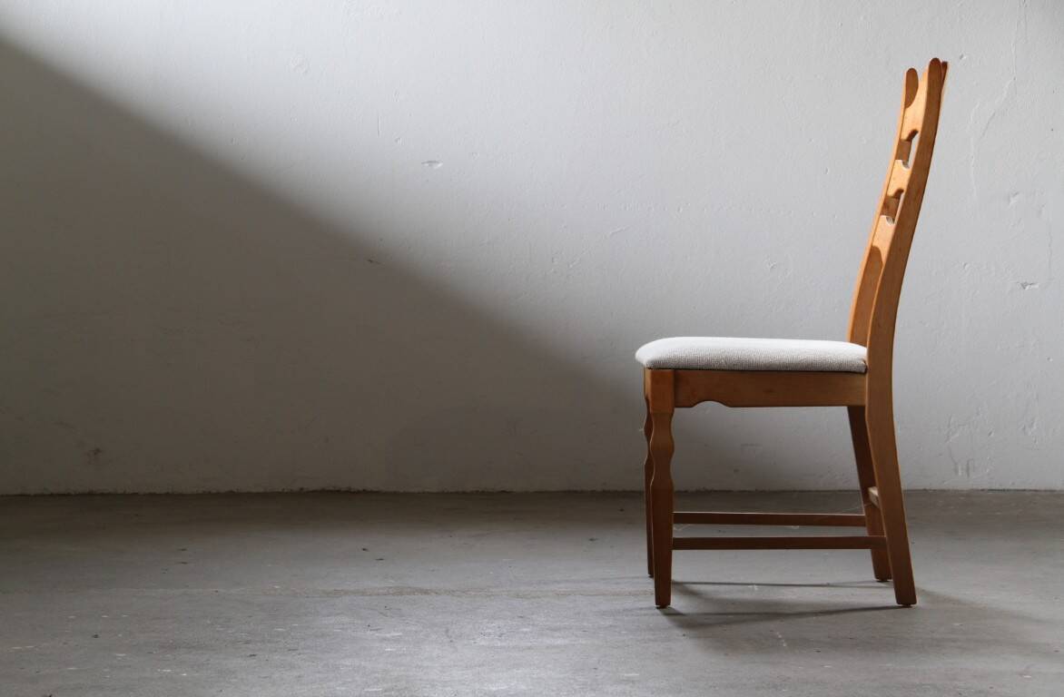 Set of 6 vintage Danish oak razorblade highback chairs by H. Kjærnulf, 1960s