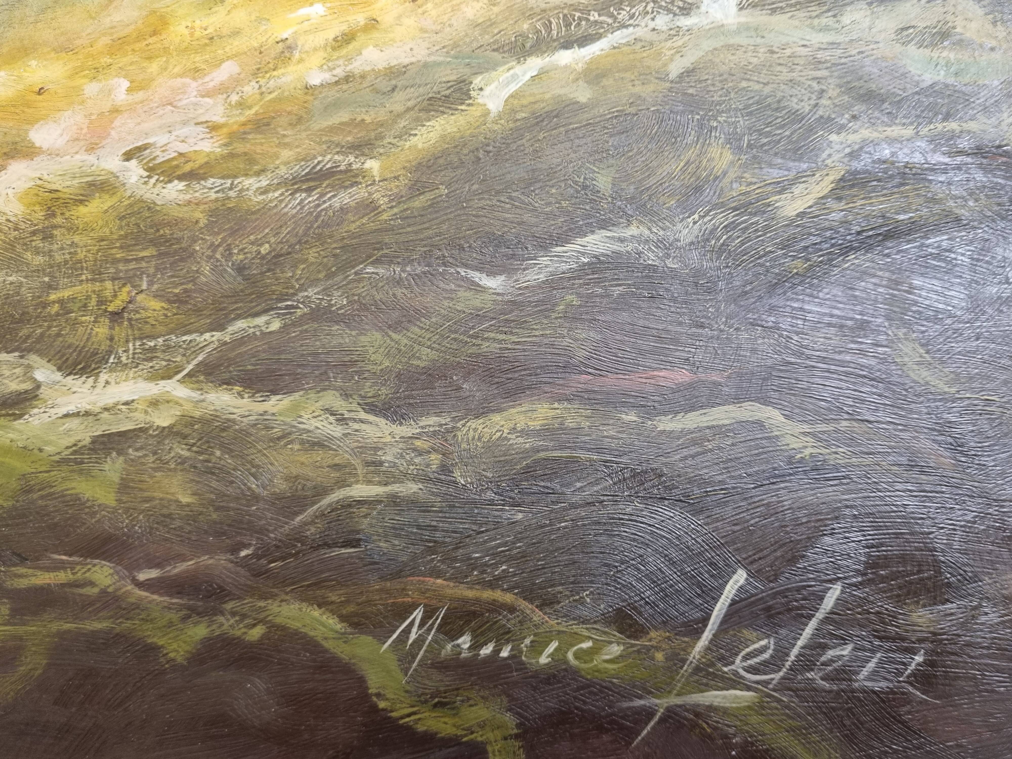 Oil on panel signed by Maurice Leuleu Autumn landscape 104x54 cm framed