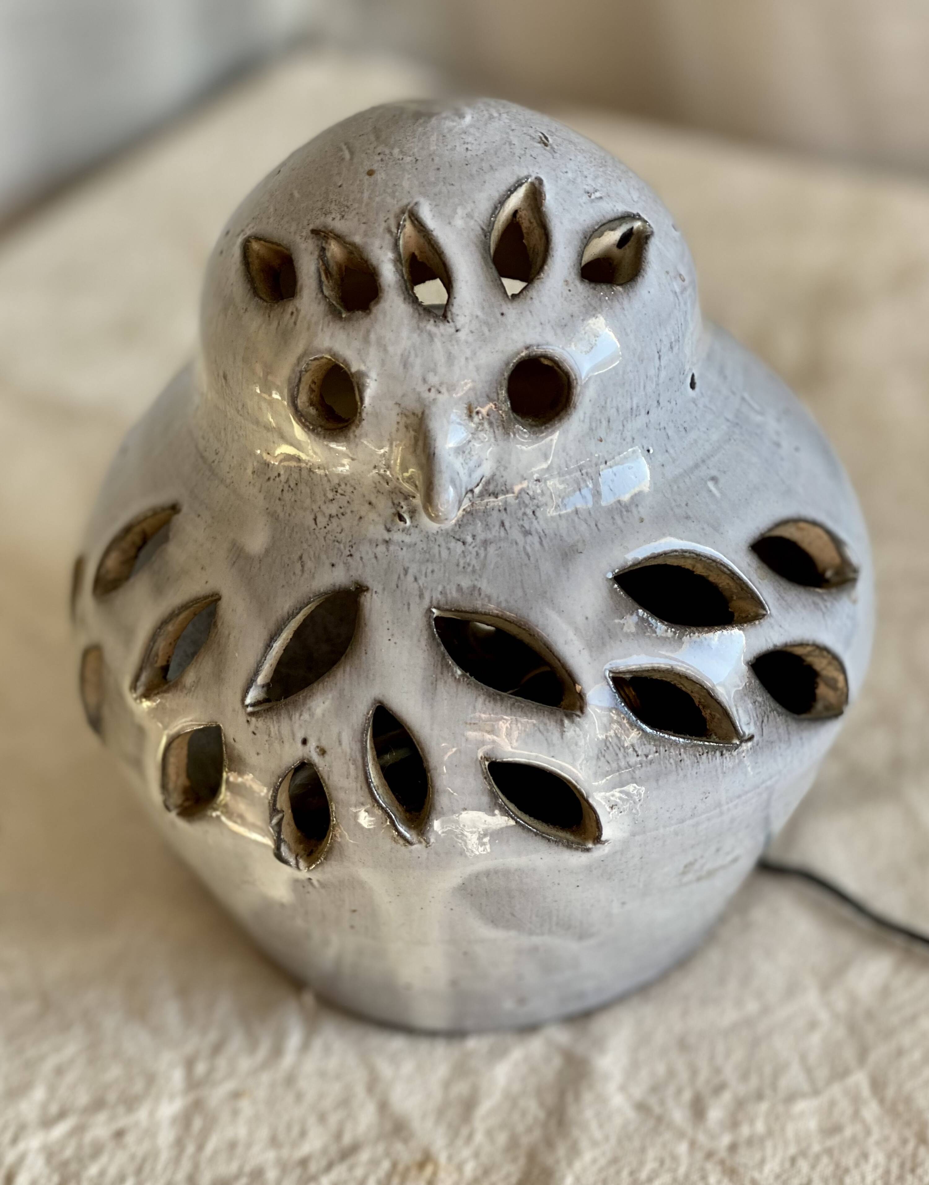 Zoomorphic ceramic night light by Honoré Camos in Vallauris, vintage owl 1960