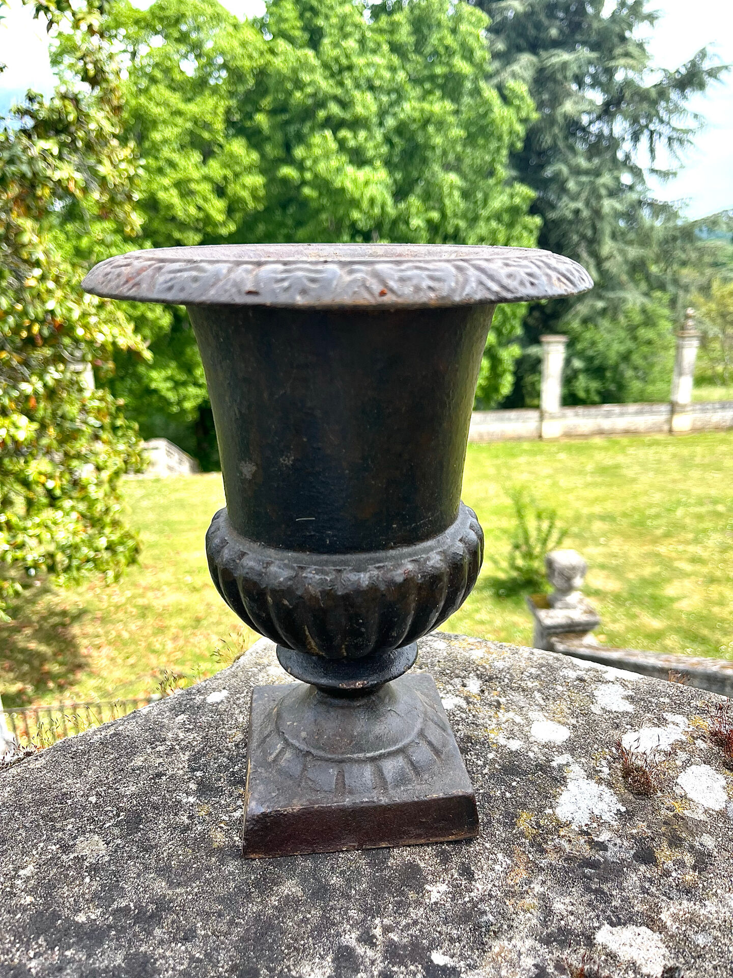 Iron garden urn planter, Antique French cast iron classical campana va