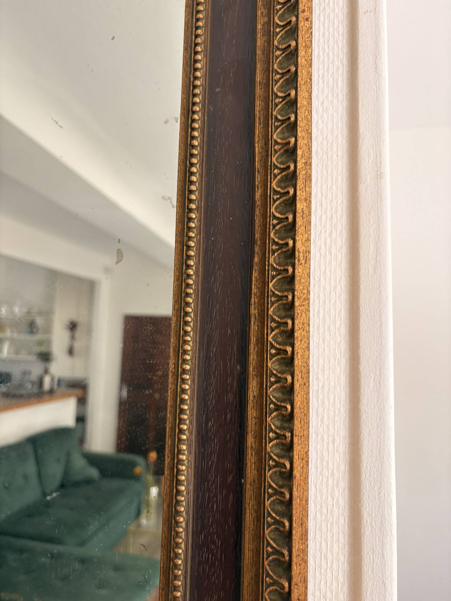 Golden Rectangular Wall Mirror Wood Louis XVI Style Acanthus Leaf Pearled