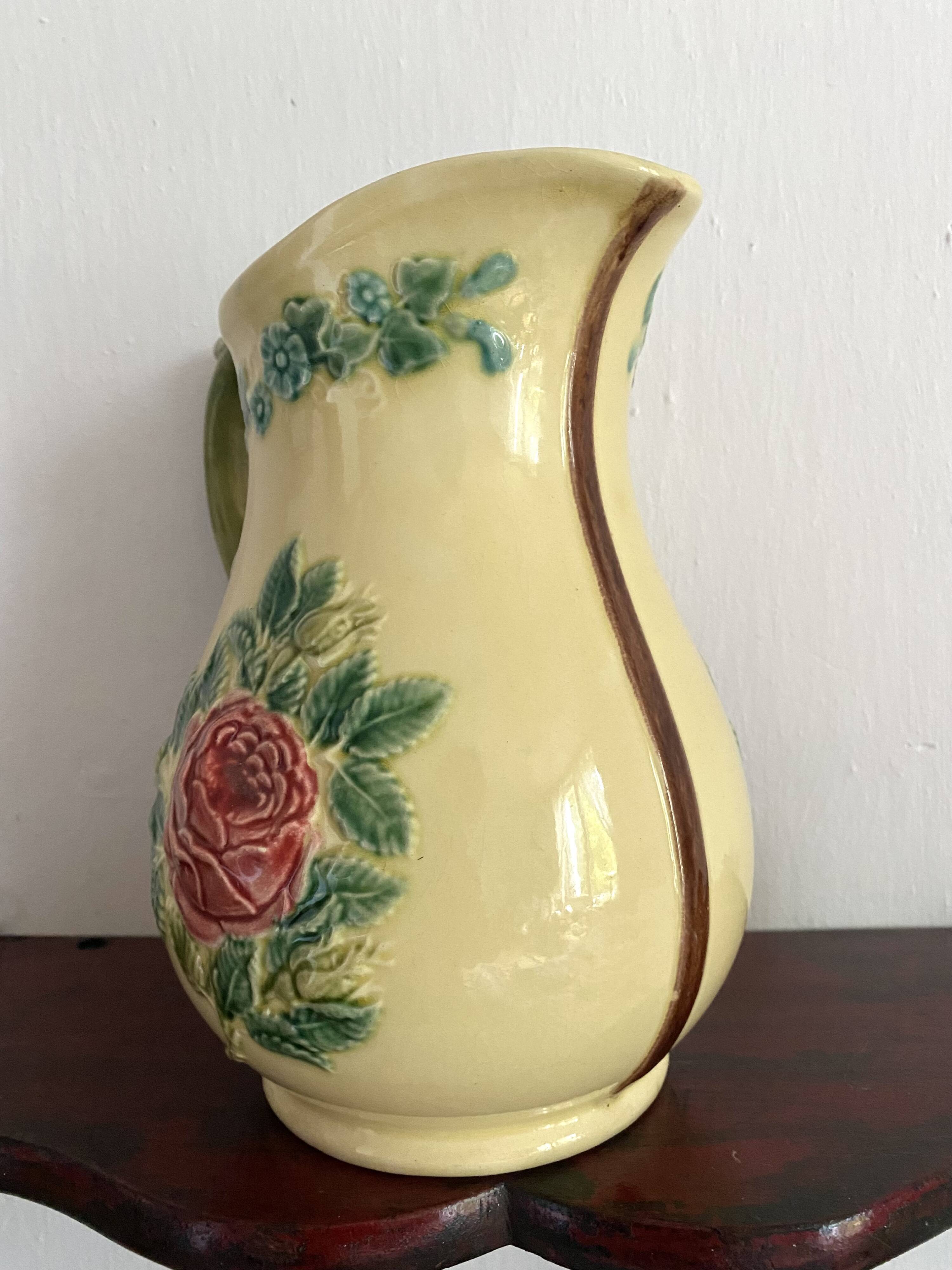 Luneville slip pitcher, Rose decor