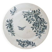 Plat de service ancien faïence de Badonviller Jasmin décor fleuri papillon