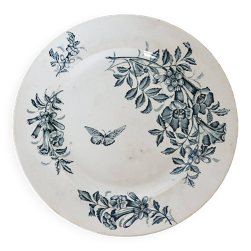 Plat de service ancien faïence de Badonviller Jasmin décor fleuri papillon