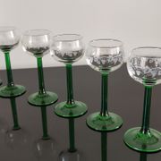 6 Vintage Alsace wine glasses with green feet decorations Bunches of Grapes and Vines