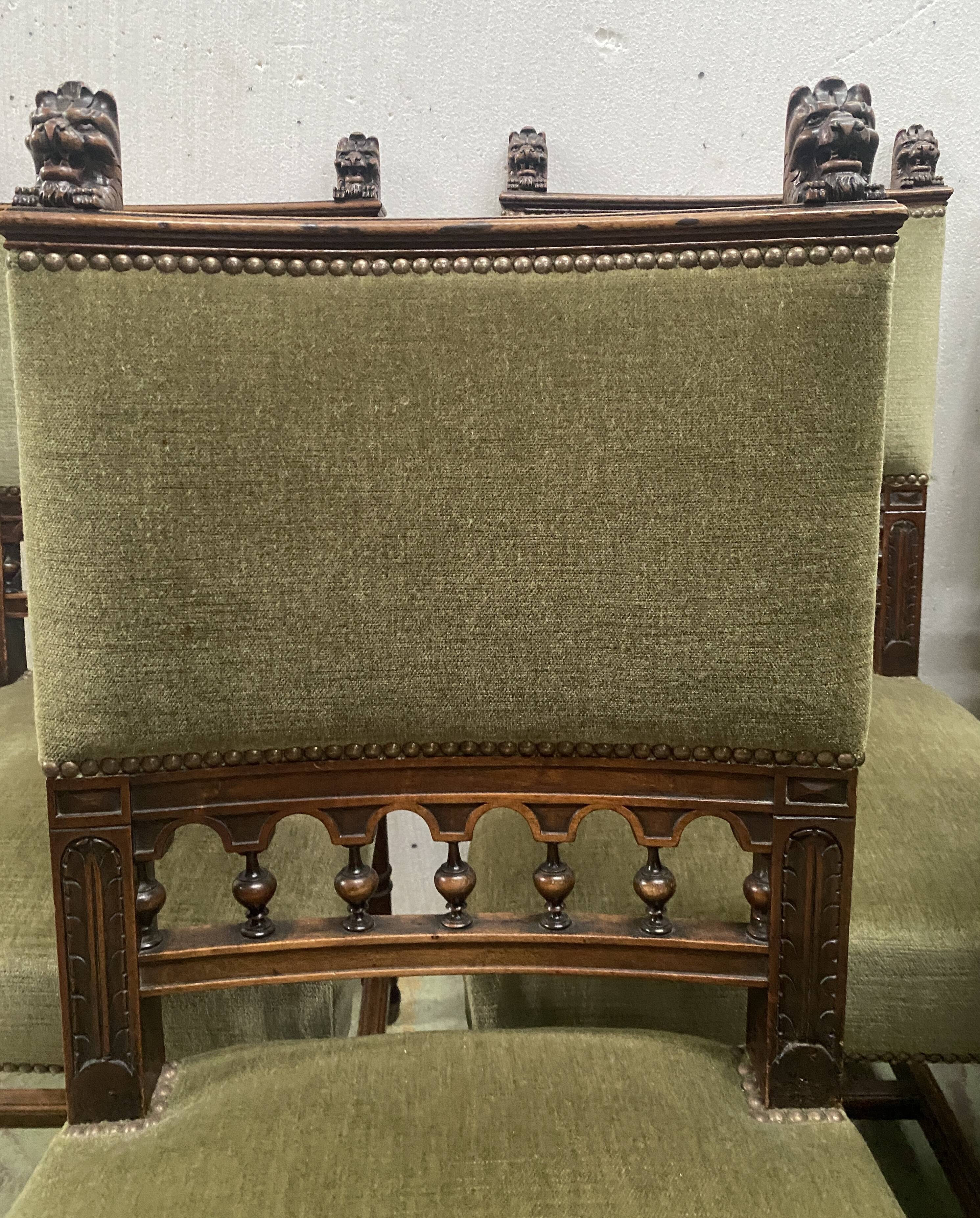 Set of eight Flemish chairs in solid walnut, 20th century