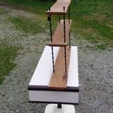 Vintage asymmetrical wall shelf in solid oak and metal from the 60s