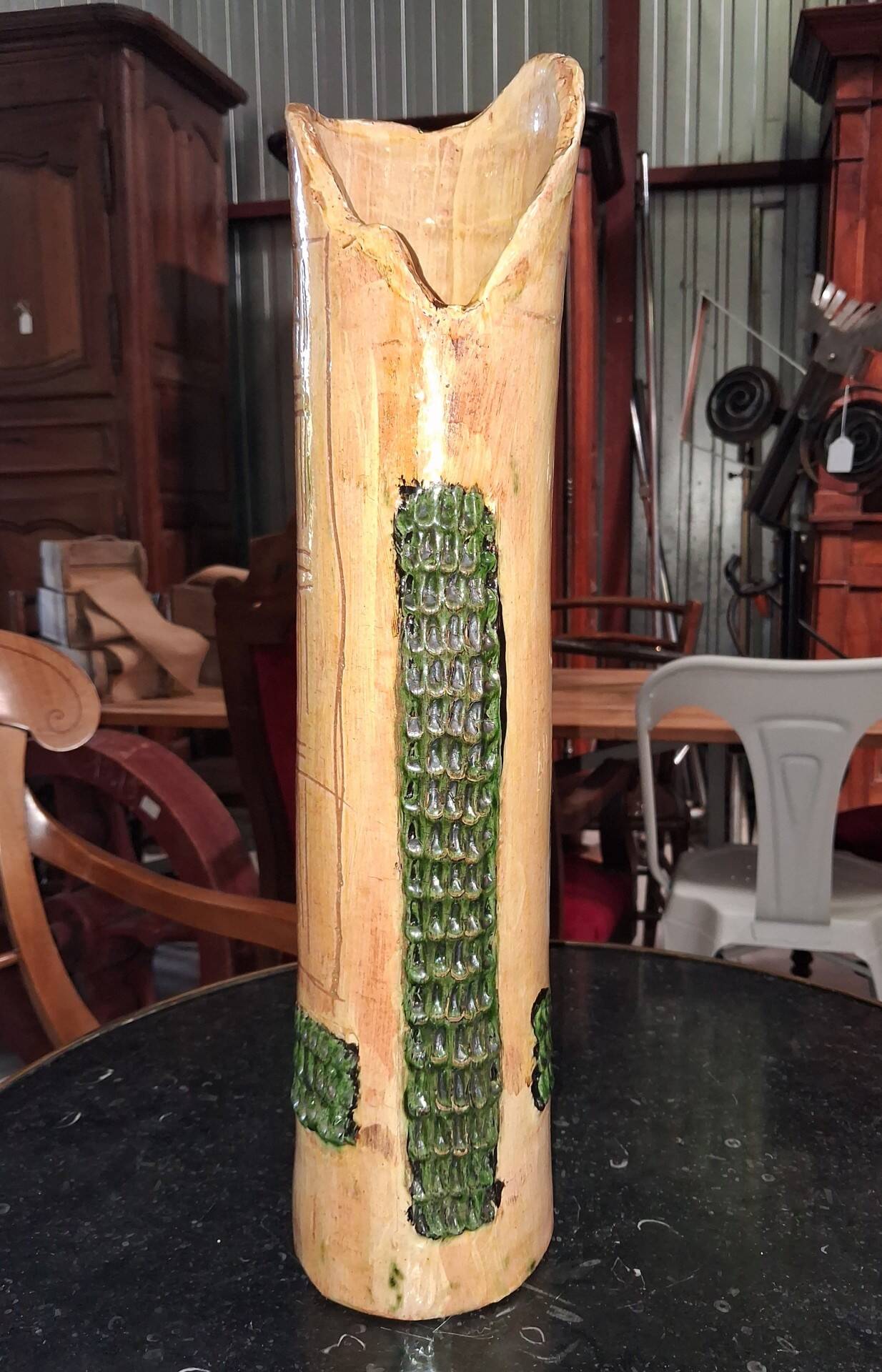 Large glazed stoneware vase signed "Haut 49"