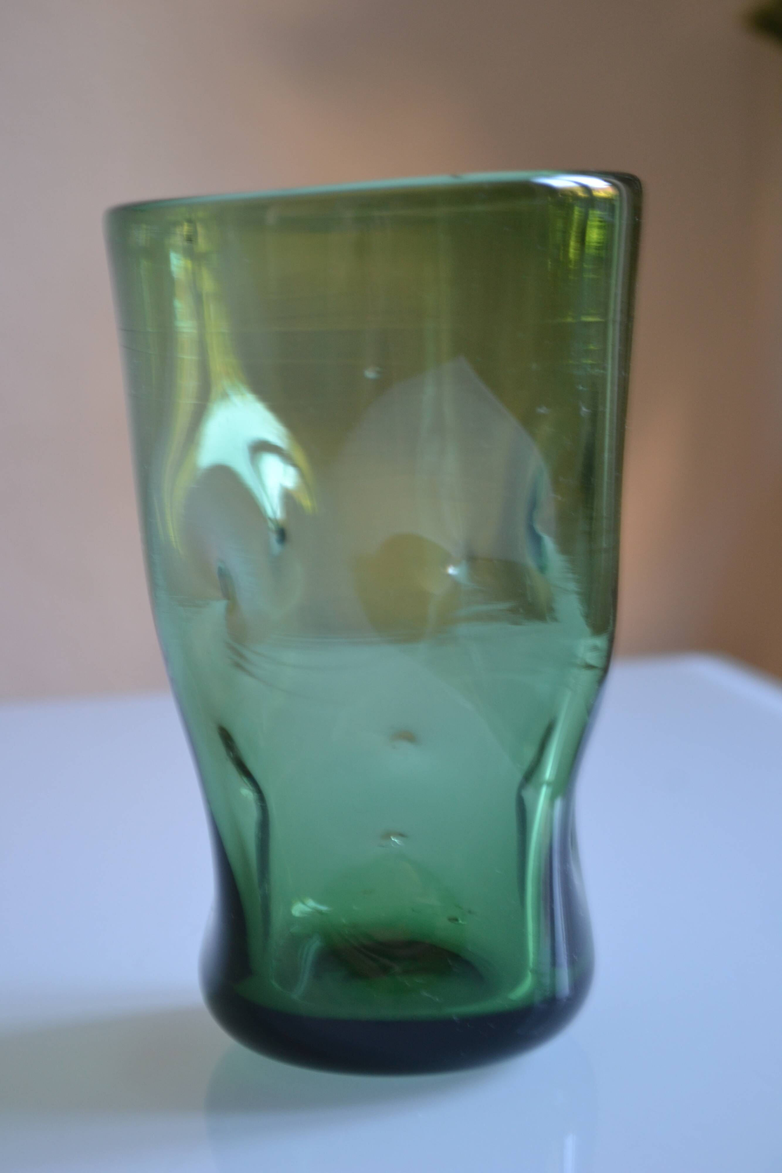 green glass vase Murano or Empoli Italy 1960