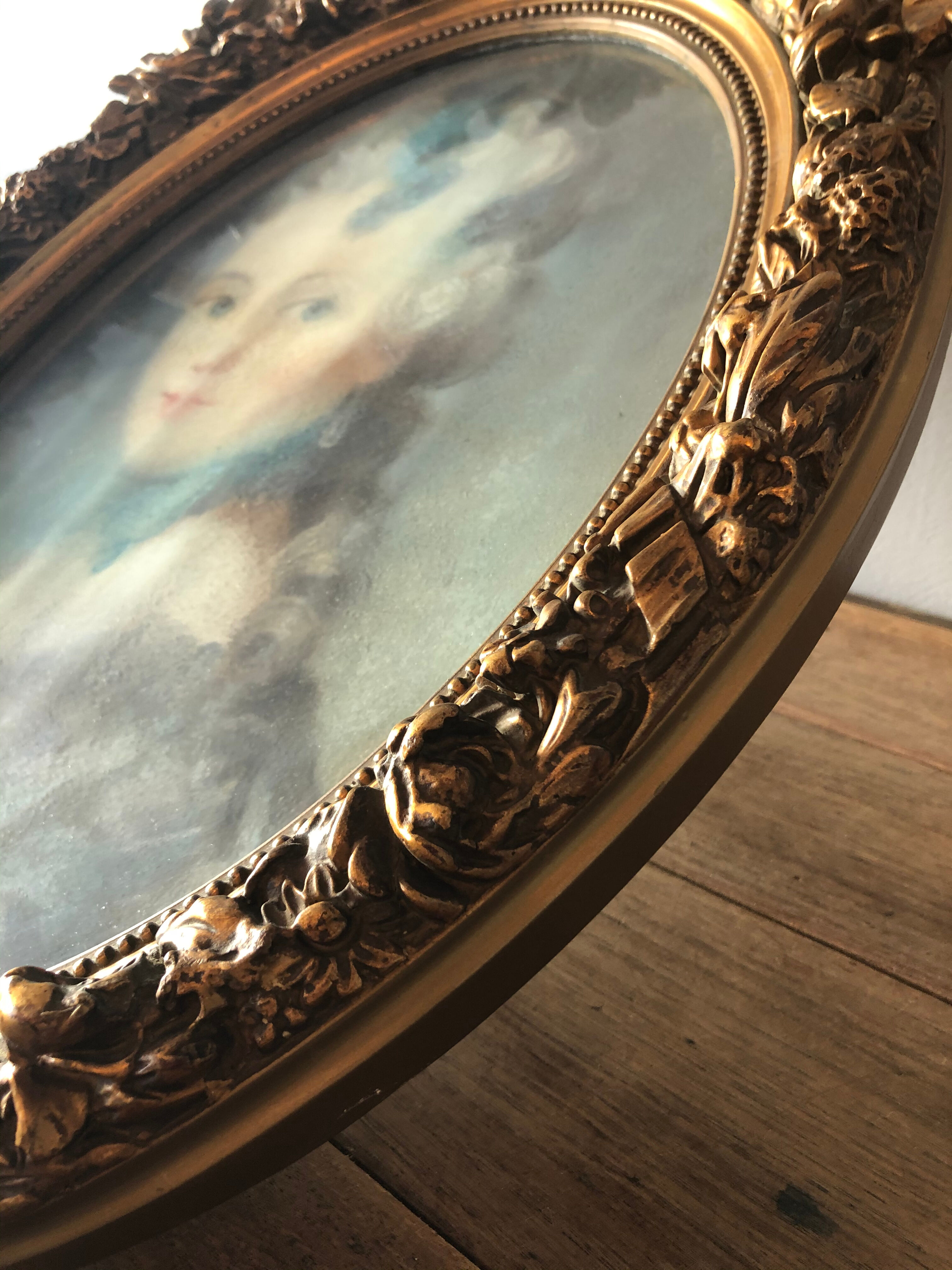 Pastel portrait, medallion frame