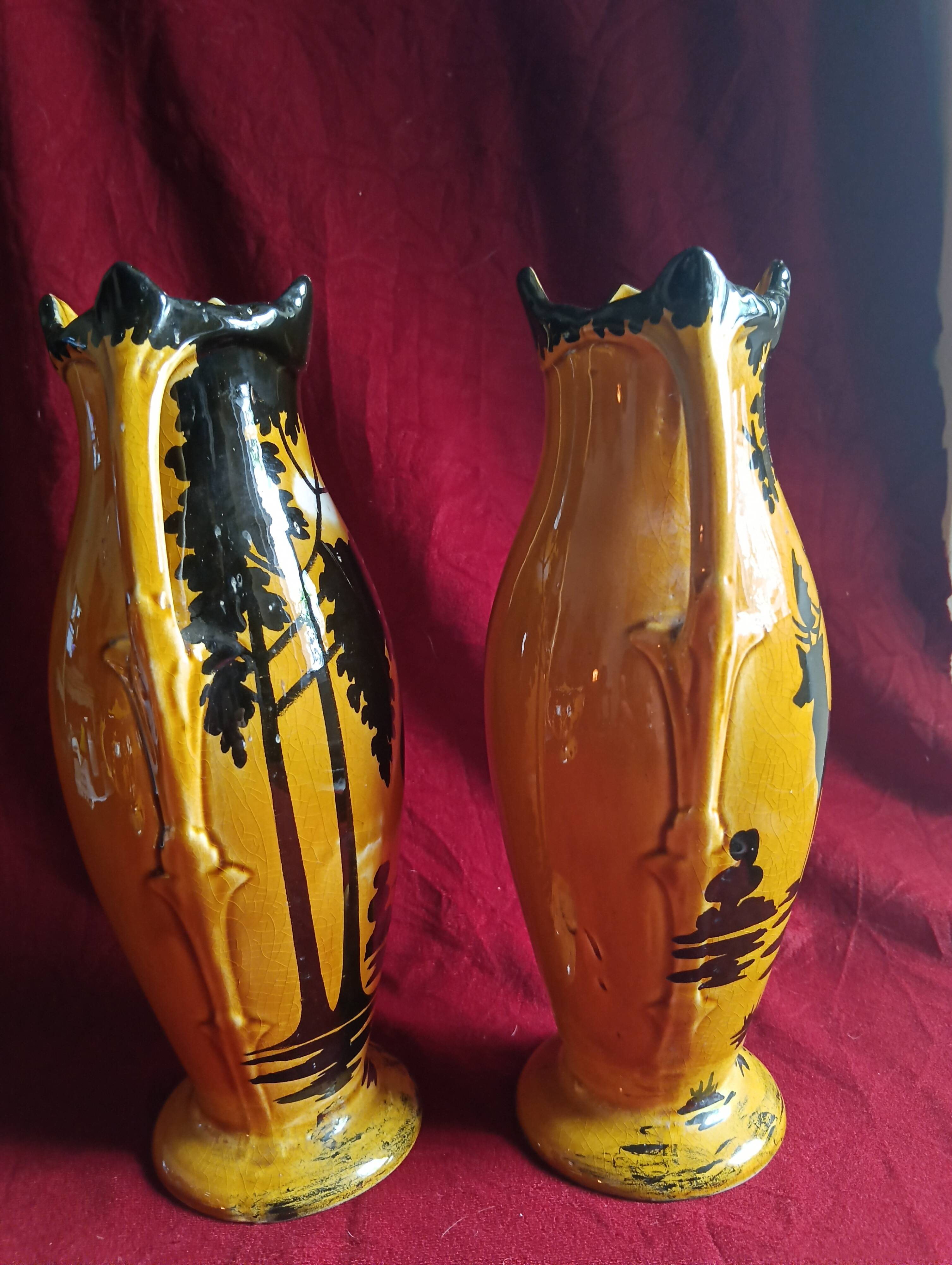 Art deco fireplace set in orchies faience (3 pieces)