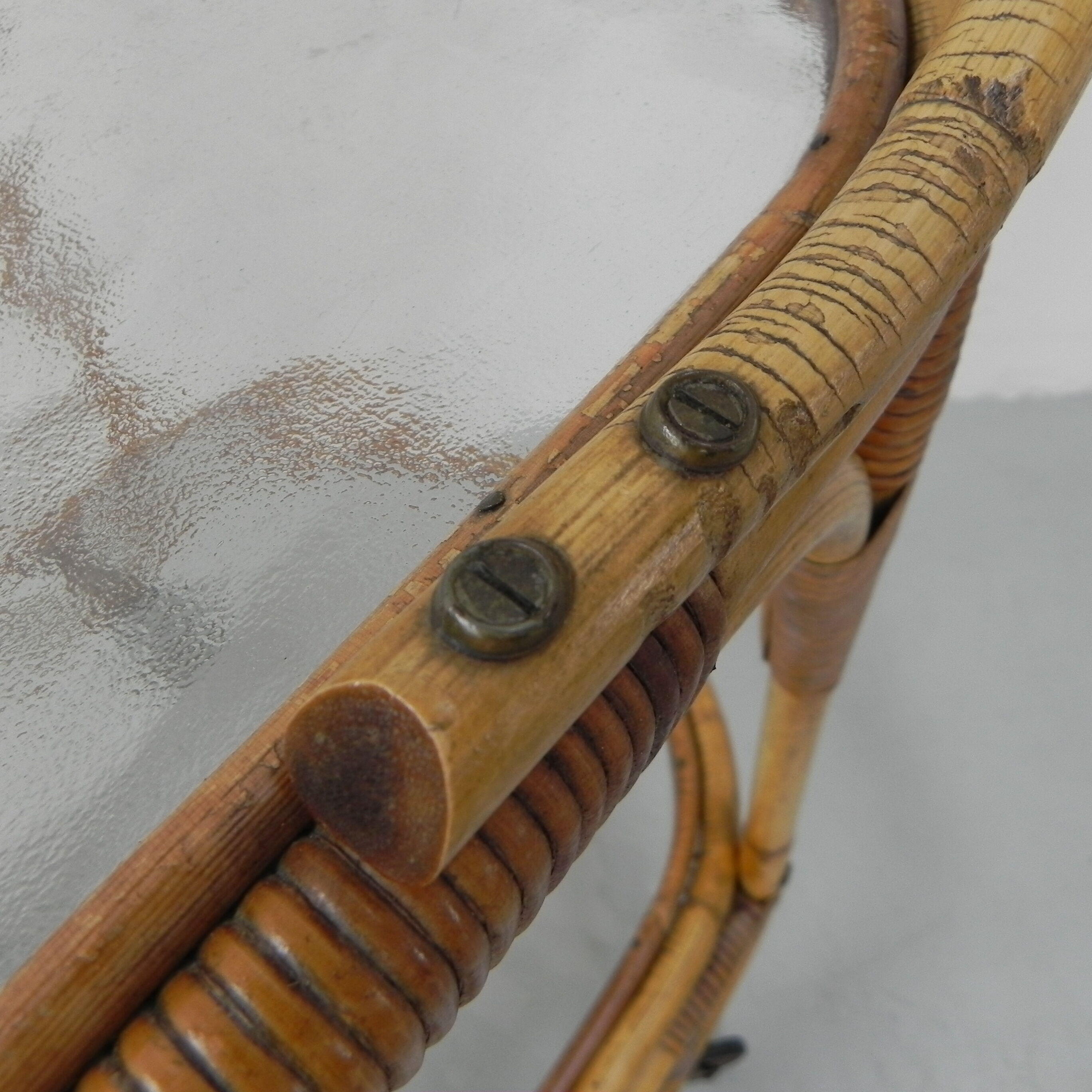 Bamboo, rattan serving trolley on castors