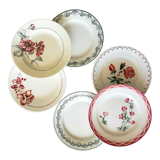 Old flat plates mismatched in earthenware