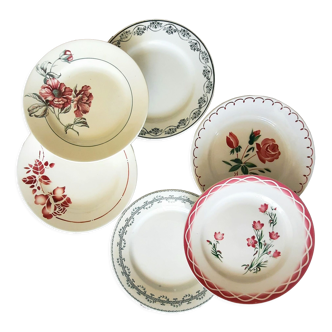 Old flat plates mismatched in earthenware