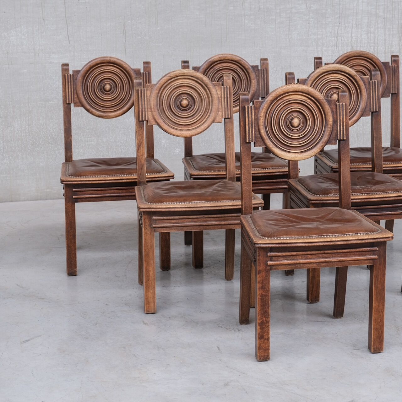 6 French deco oak dining chairs