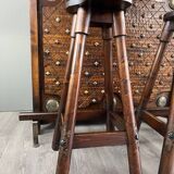 Rustic Carved Wooden Bar with Stools and Wine Chest, 20th Century