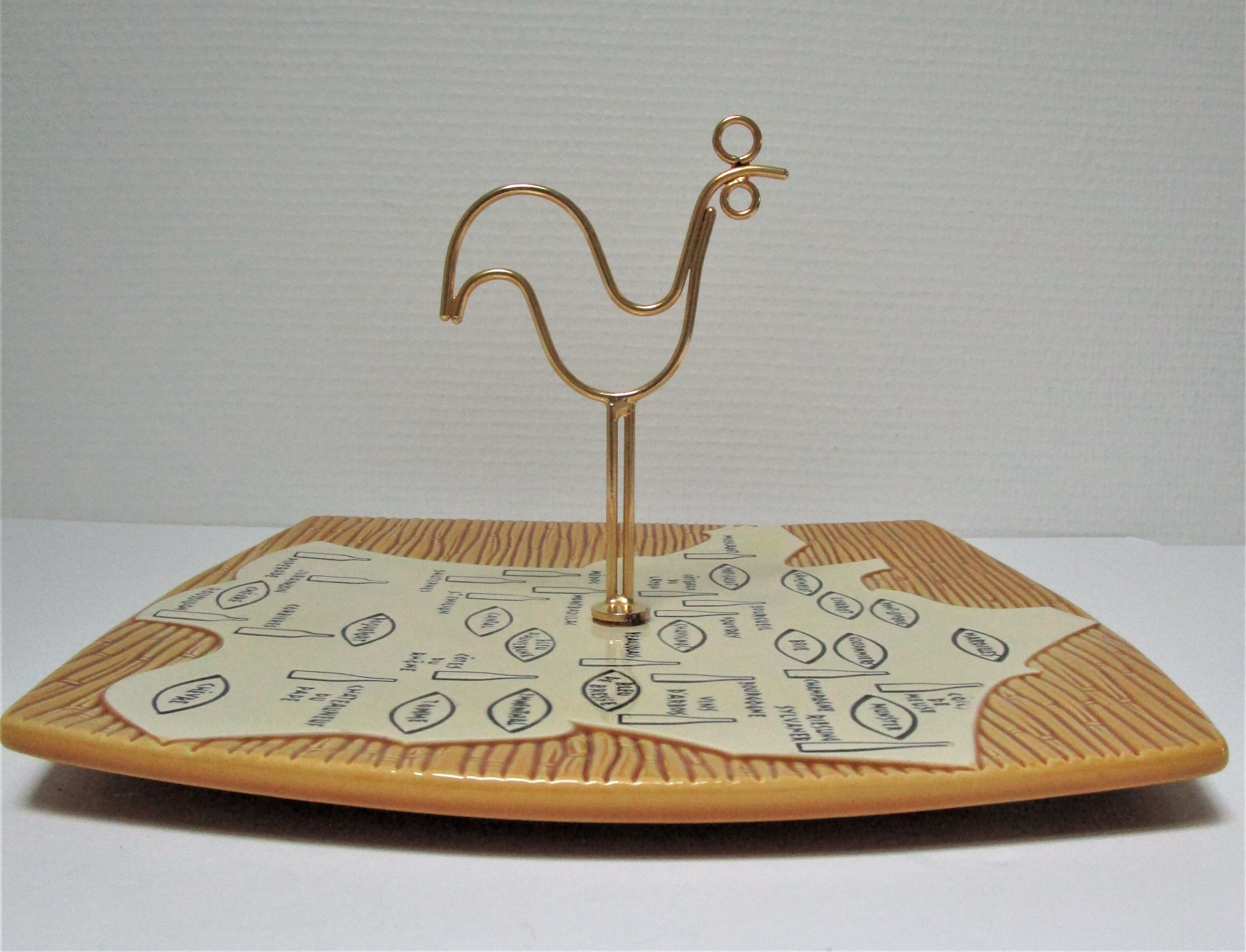 Ceramic cheese platter modernist rooster 60s