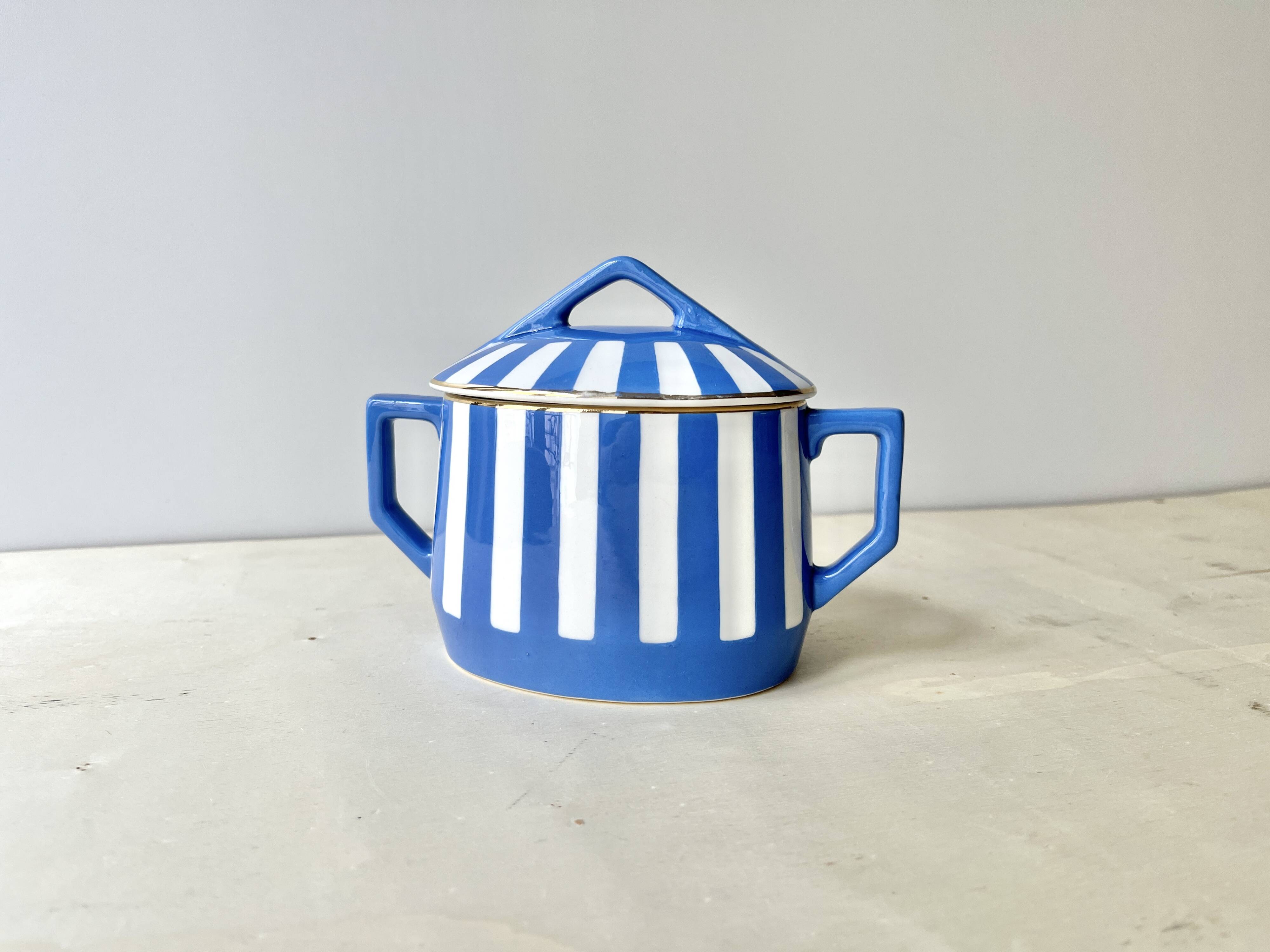 Fox trott sugar bowl from sarreguemines, 1930s, vintage art deco earthenware