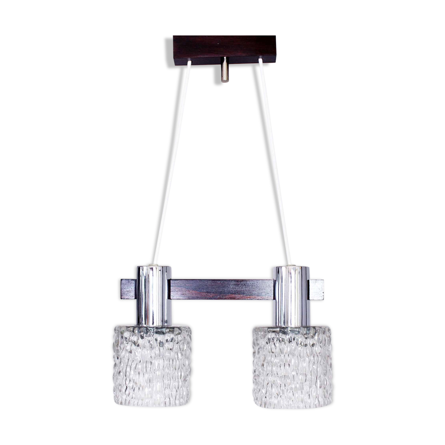 Hanging lamp in wood, glass and chrome metal 1970