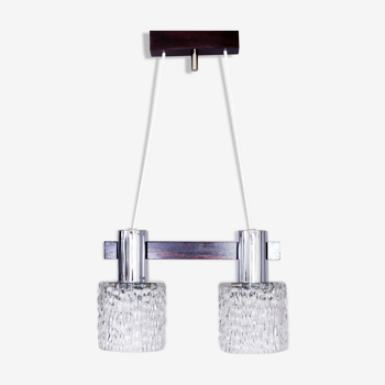 Hanging lamp in wood, glass and chrome metal 1970