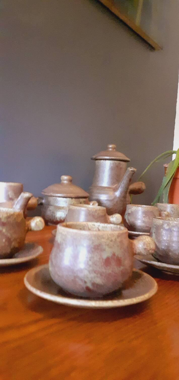 Vintage stoneware coffee set from the 60s, Maine Sars Pottery