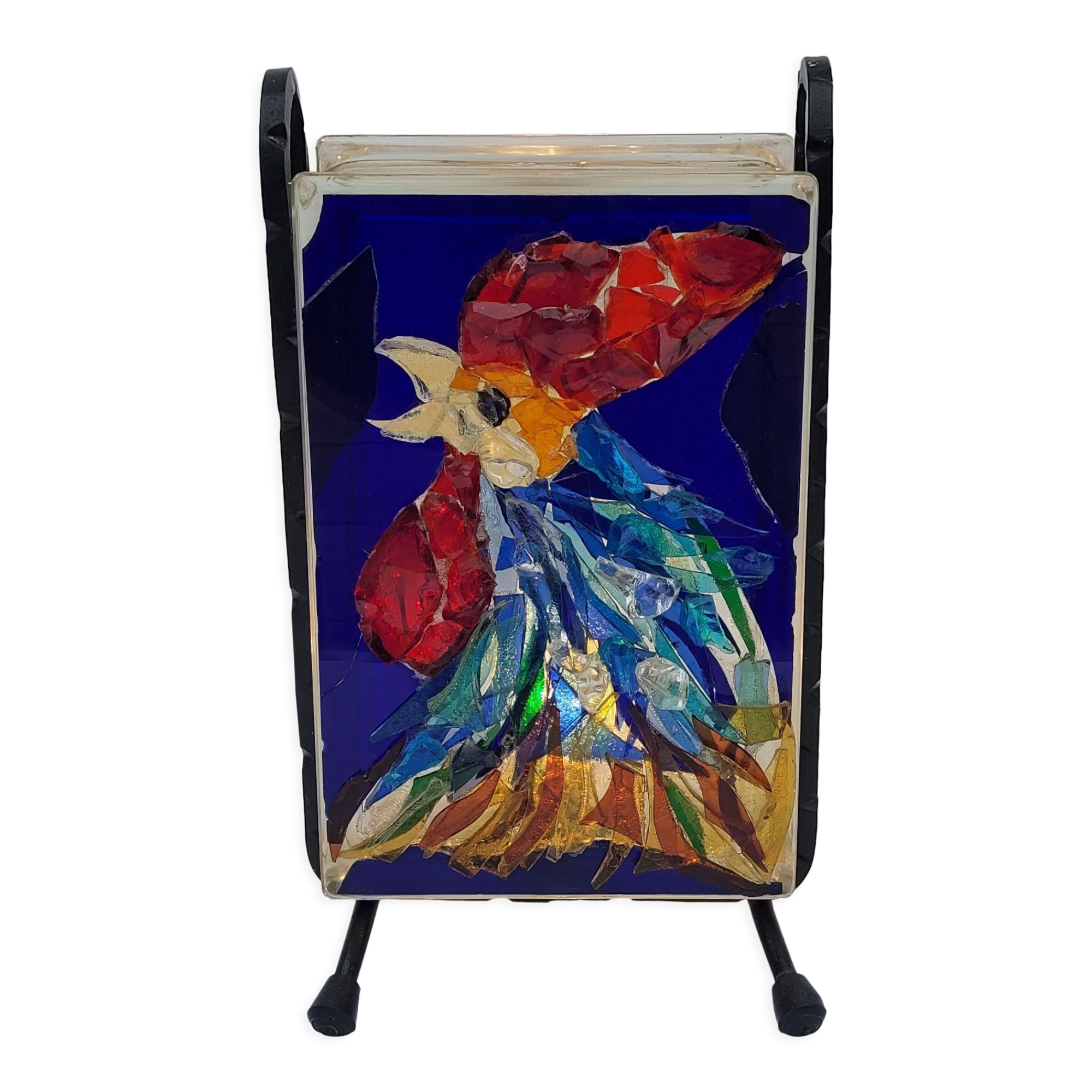 Lamp atmosphere vintage rooster in glass mosaic 1960