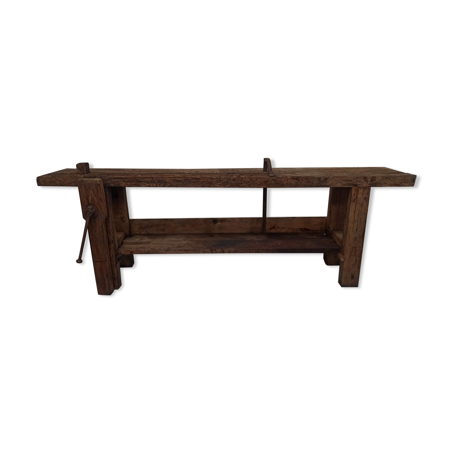 2m40 - Large old wooden workbench - vice - valet