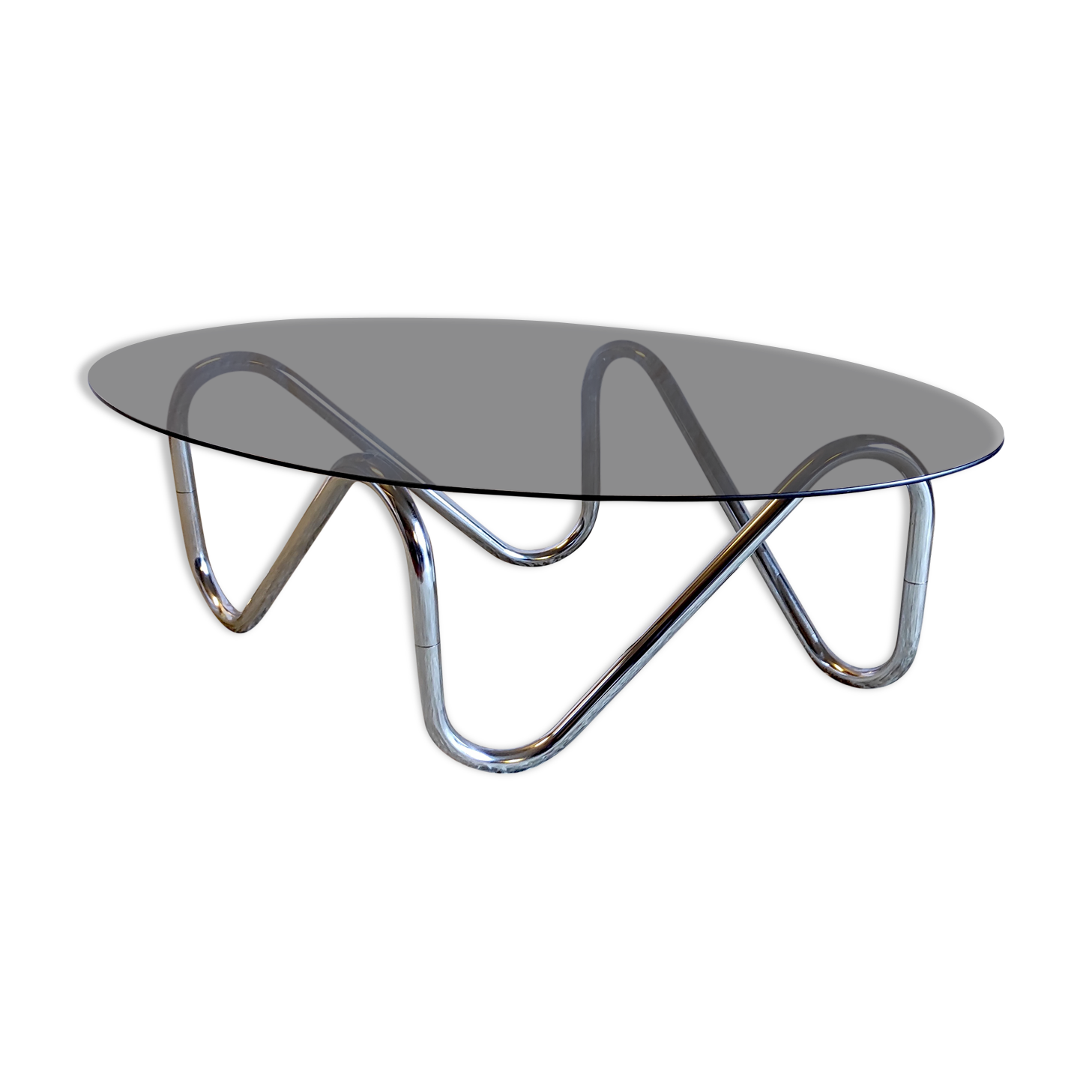 Chrome coffee table and smoked glass – 70s