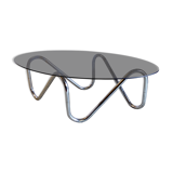 Table basse chromée et verre fumé – années 70