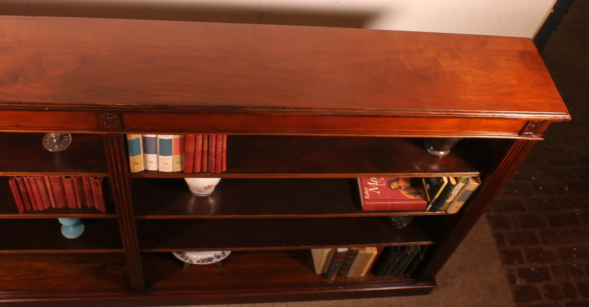 Large Open Mahogany Bookcase Of2.41 Meters Long—19th Century