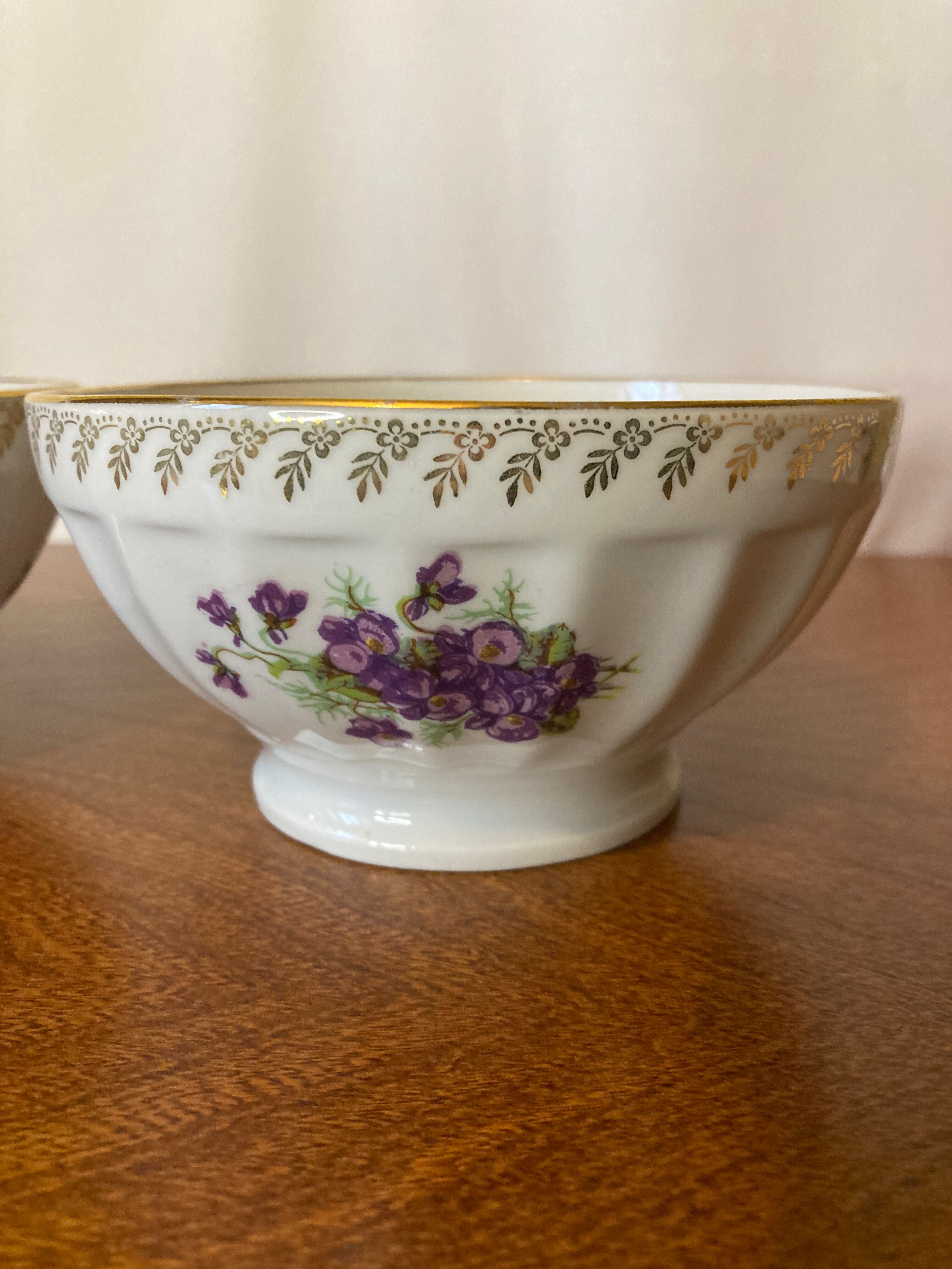 2 Violet Bowls Porcelain by Chauvigny Deshoulières