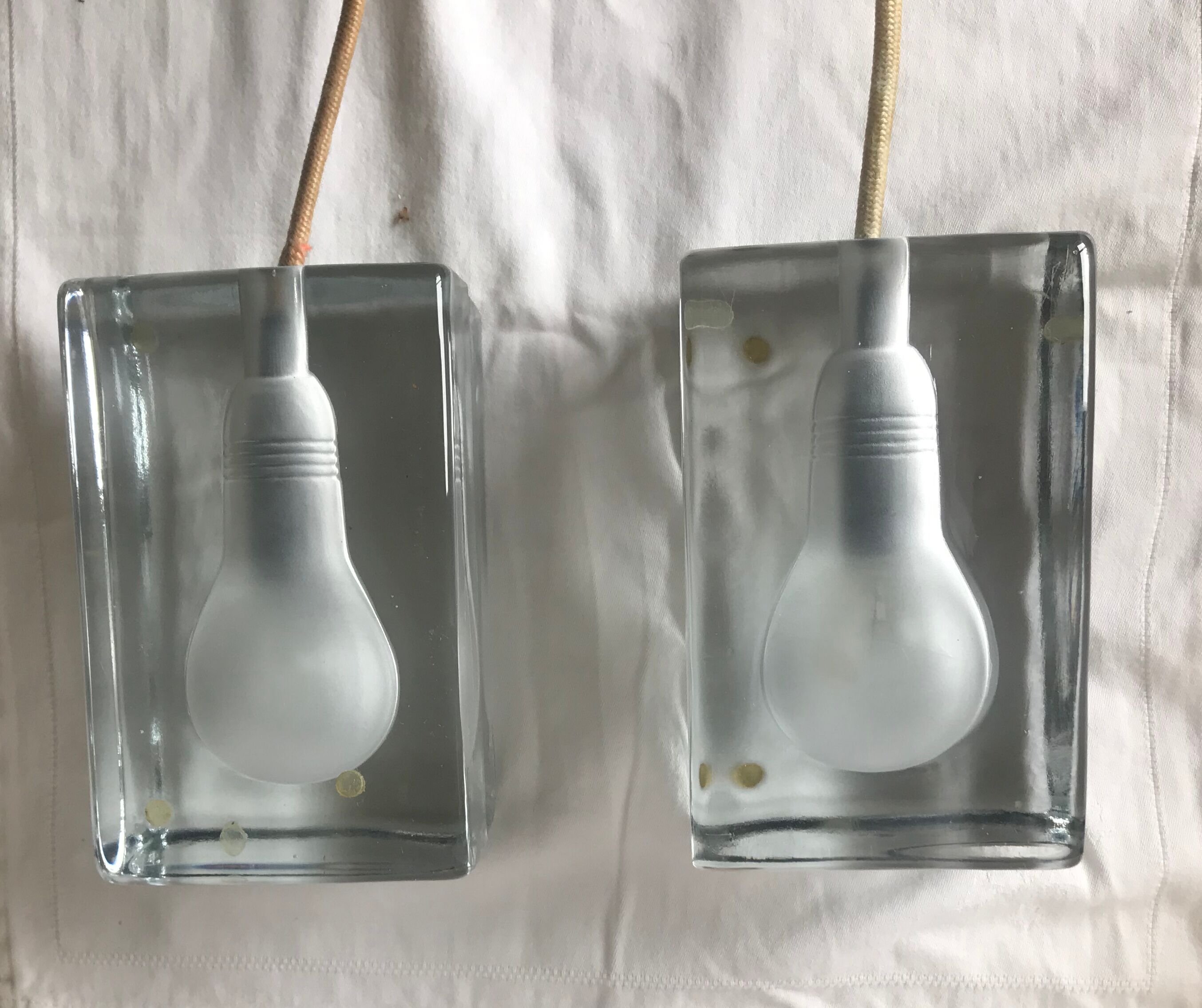 Pair of glass block lamps