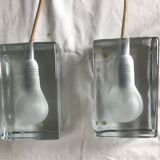 Pair of glass block lamps