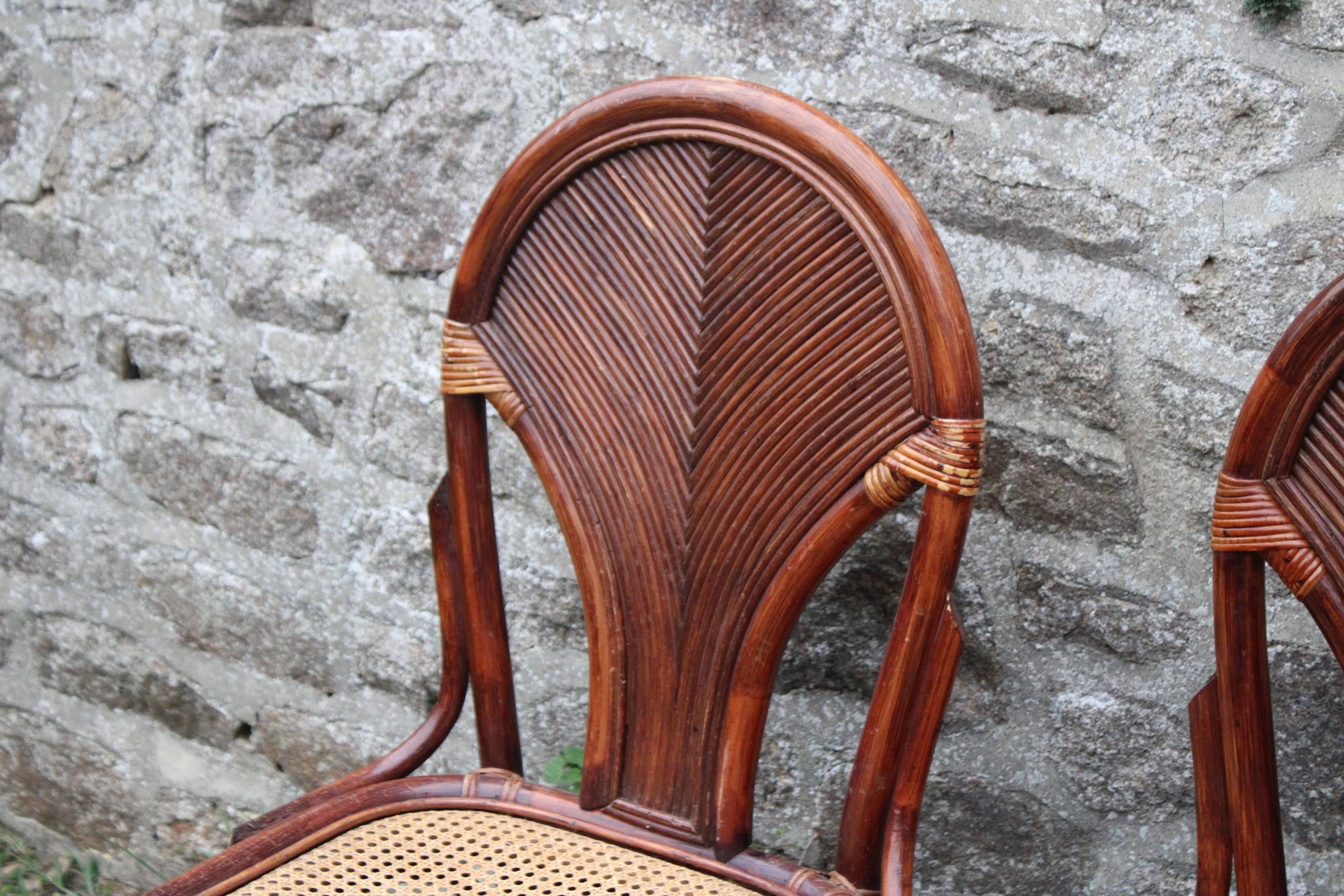 Lot de 2 chaises vintage en rotin avec assise cannage