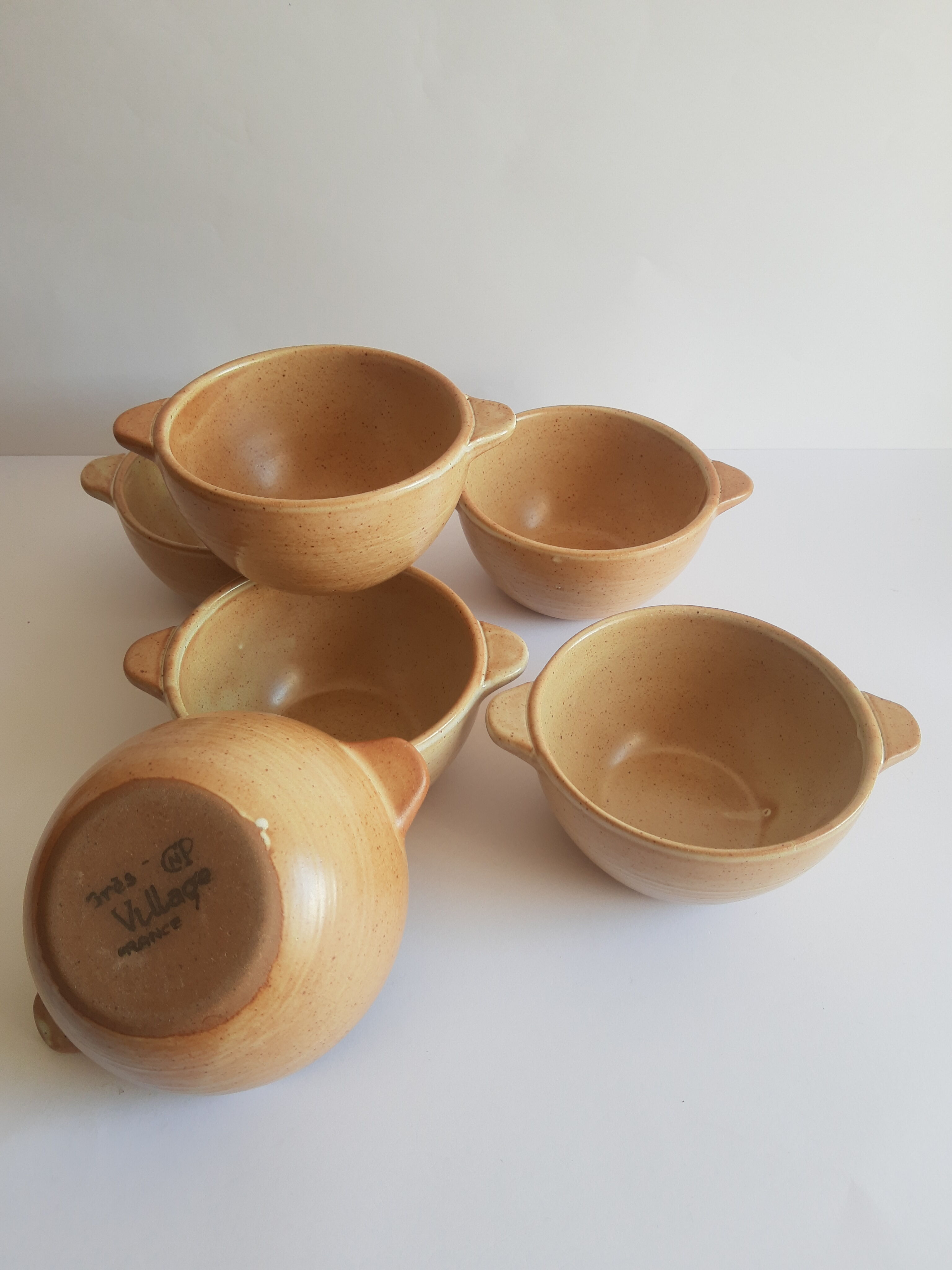 Set of 6 ear bowls in gres cnp gres village France vintage old