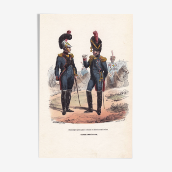 19th Century Engraving 1840 Engineering Officer Artillery Military Uniform Imperial Guard Napoleon Bonaparte