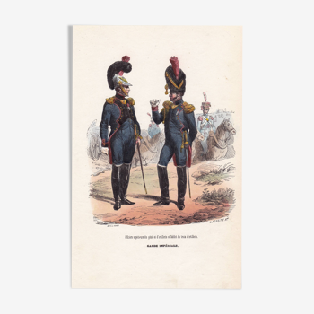 Gravure XIXe 1840 Officier Génie Artillerie Uniforme Militaire Garde Impériale Napoléon Bonaparte