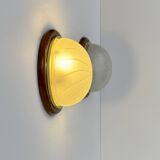 Pair of vintage wall lights, wood, brass and frosted glass, France, 1970.