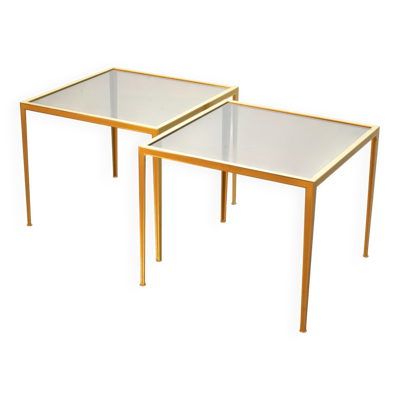 Tables d'appoint en laiton massif avec plateau en verre fumé par Vereinigte Werkstatten années 70
