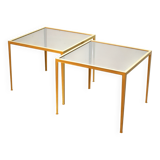 Solid Brass Side Tables with Smokey Glass Top by Vereinigte Werkstatten 70s