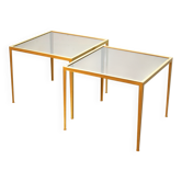 Solid Brass Side Tables with Smokey Glass Top by Vereinigte Werkstatten 70s