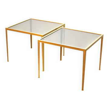Solid Brass Side Tables with Smokey Glass Top by Vereinigte Werkstatten 70s