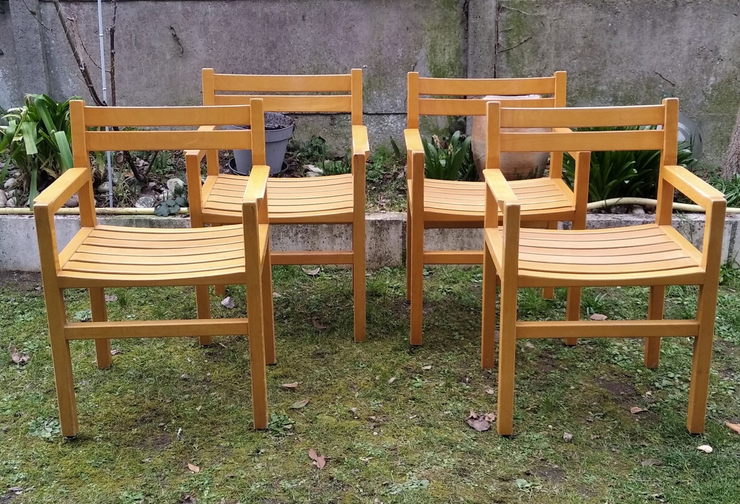 4 solid beech armchairs