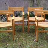 4 solid beech armchairs